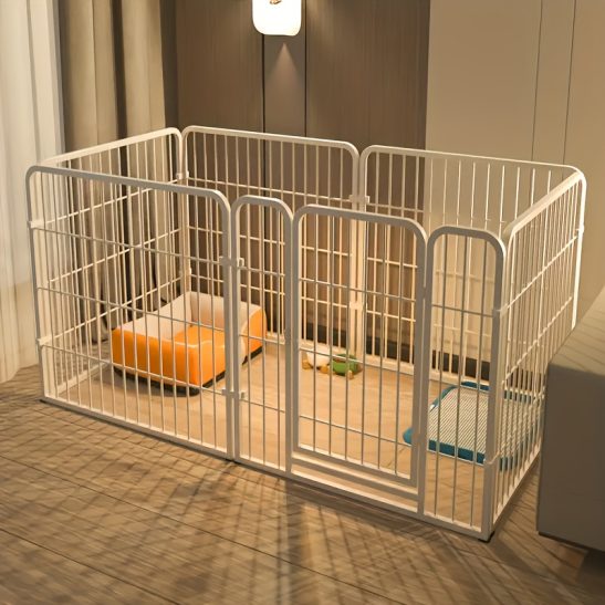 Stainless Steel Multi-Functional Indoor Dog Enclosure with Resting, Play & Potty Training Areas - Flexible Design for Smallu002FMedium Dogs, Easy Assembly, Ideal Gift for Pet Owners