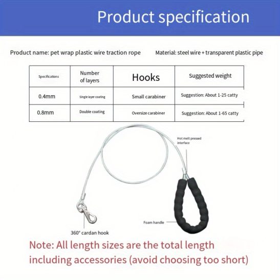 Durable, Bite-Resistant Dog Leash with Comfortable Handles, Designed for Outdoor Use with a Steel Wire to Prevent Breakage, Suitable for Small, Medium, And Large Dogs