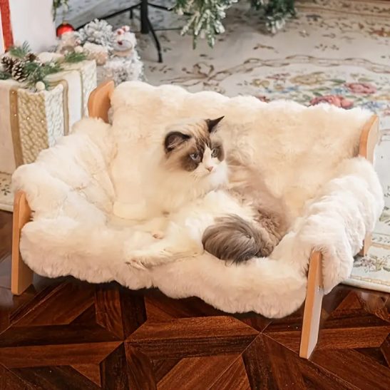 Elevated Pet Sofa Bed Suitable for Cats & Dogs - Solid Wood Frame with Thickened Padding, Sturdy Modern Lounger, Suitable for Small Pets, Wood Furniture for Home, Thickened Cushioning for Joint, Dog & Cat Bed