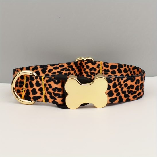 Customizable Camouflage Dog Collar with Golden Bone Buckle - Durable Polyamide, Adjustable Fit, Personalized ID Tag for Secure Pet Identification, Dog Collar for Dogs, Secure Pet Attachment