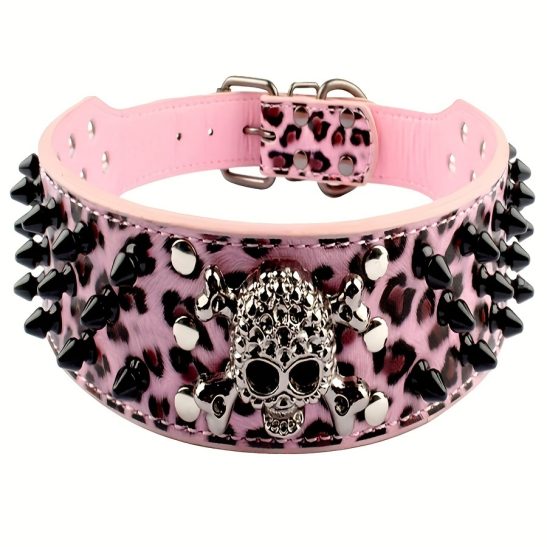 Spiked Inlaid Dog Collar-fashion Synthetic Leather Dog Collar-2 Inches Wide Suitable for Medium and Large Dogs-Pitbull Mastiff Labrador Boxer Rottweiler German Shepherd