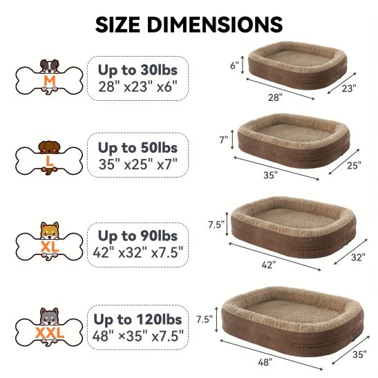 Orthopedic Dog Bed For Medium Dogs, Dog Beds Large Dog With Sides And Soft Egg Crate Foam, Washable Calm Sleeping Dog Bed With Non-Slip Bottom, Brown